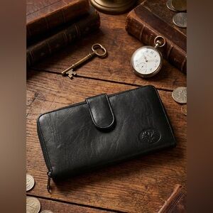 Buxton leather wallet with snap and zip closures